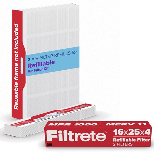 Filtrete Refillable Air Filter - MPR 1000 MERV 11 Allergen Defense | 16x25x4 Size, 2 Pack