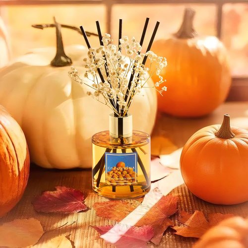 Cocorrína Reed Diffuser - Pumpkin Harvest Scented Set with 8 Sticks & Baby's Breath Decor