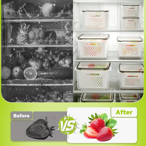HOMETALL 5-Pack Fruit Storage Containers - Leakproof Fridge Organizers with Removable Colanders | Ideal for Berries, Vegetables, and Salads