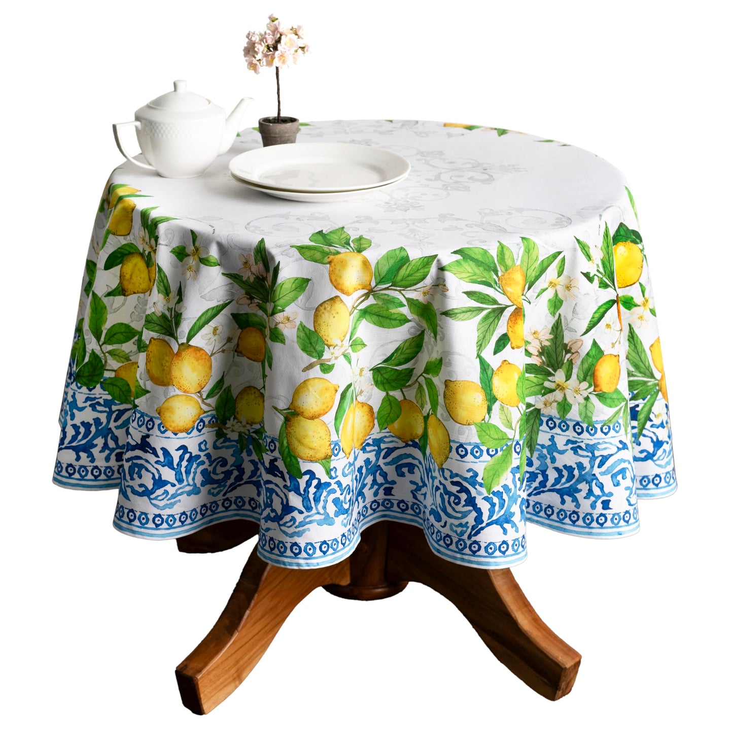 Maison d' Hermine Table Cloth Round Table 100% Cotton 63 Round Inches Tablecloth Reusable Decorative for Dining Kitchen Room Farmhouse Home Gifts for Mothers Day Spring Summer - Cedrat