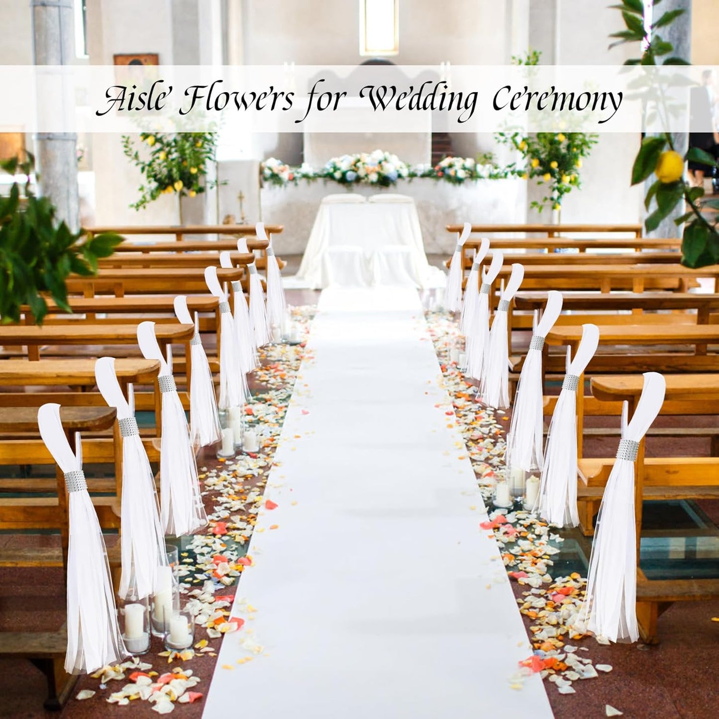 Skiennix 26 Sets Large White Pew Bows - Tulle Wedding Aisle Chair Decorations for Outdoor Ceremonies