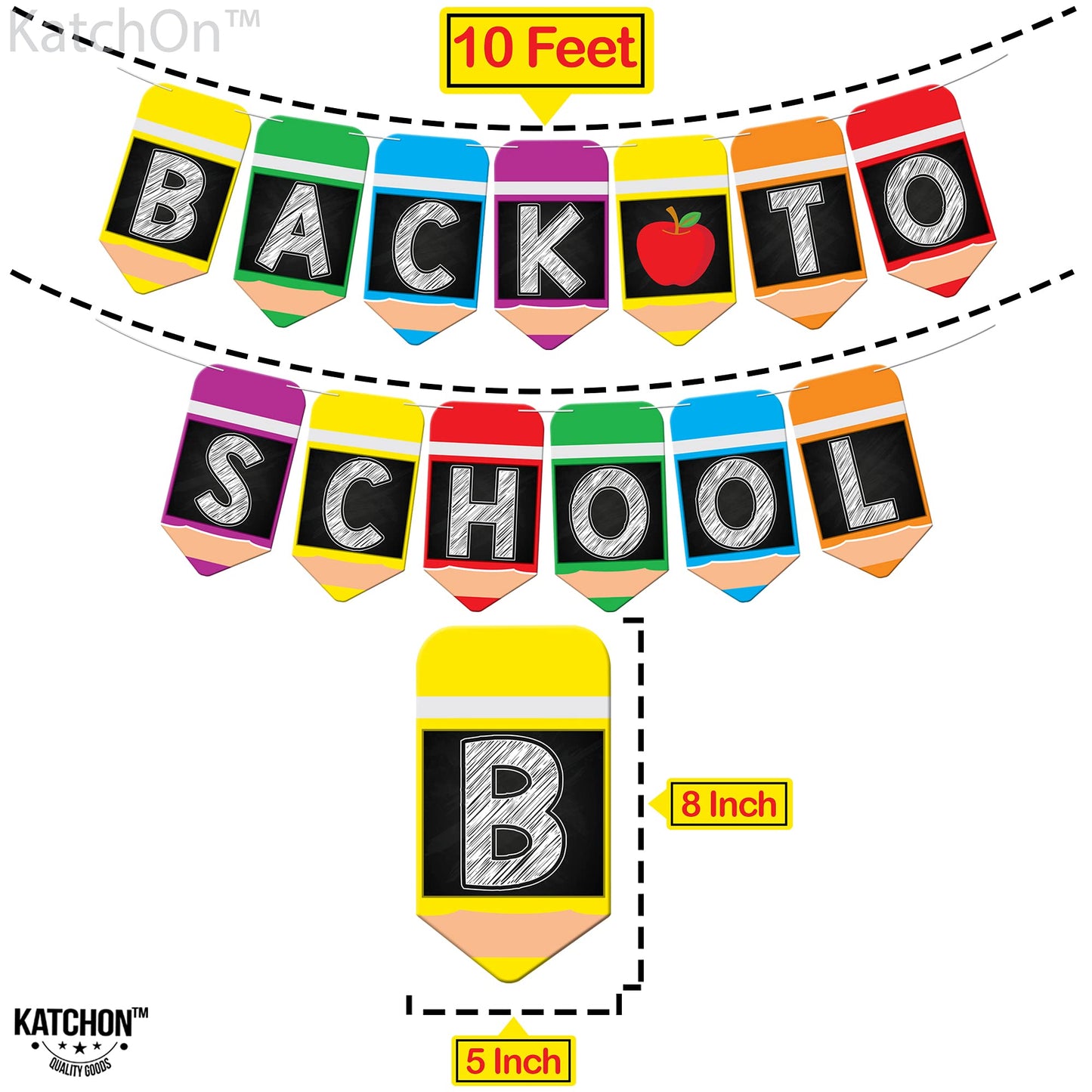 KatchOn, Large Back To School Banner - 2 Strings 10 Feet, No DIY | Pencil Banner, Welcome Back To School Decorations for Classroom Decor | Back To School Party Decorations, First Day of School Decorations