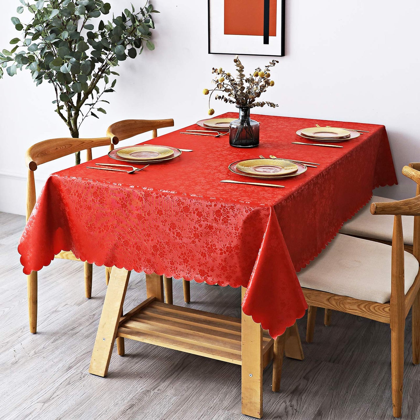 Smiry Rectangle Table Cloth, Waterproof Heavy Duty Vinyl Tablecloths, Wipeable Washable Table Cover for Kitchen and Dining Room (Red, 54" X 108")
