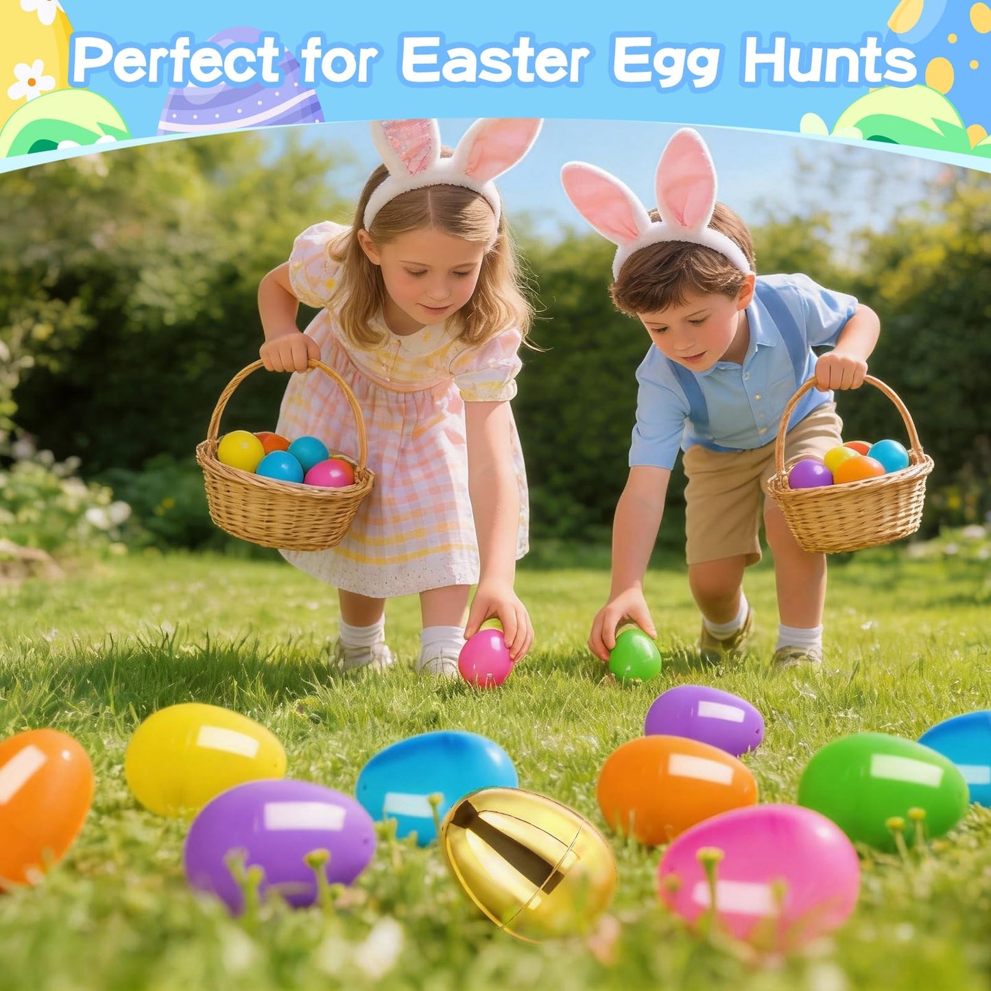 MGparty 36 Pcs 3.5" Large Fillable Easter Eggs with 6 Golden Eggs, Plastic Easter Eggs Empty Bulk for Egg Hunt, Easter Basket Stuffers, Party Favors and Decorations