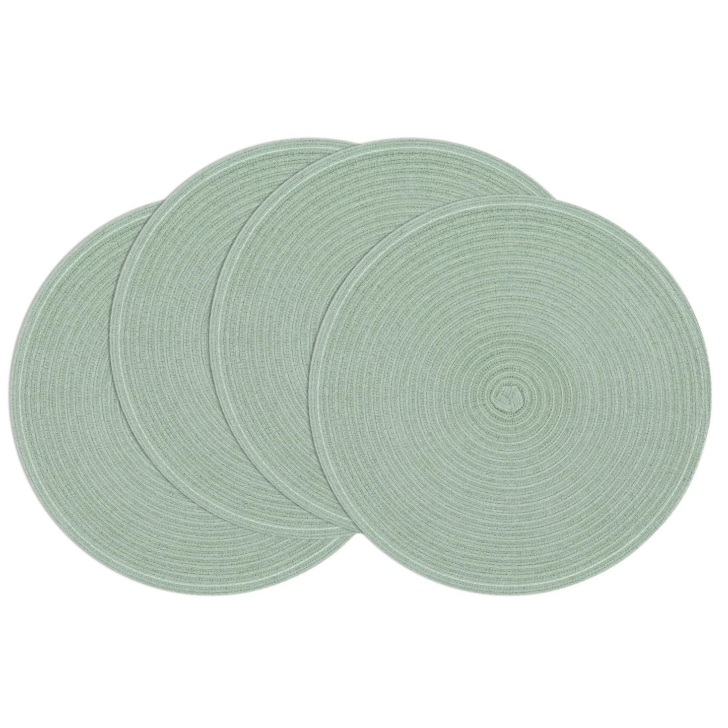 SHACOS Round Placemats Set of 4 Woven Braided Table Placemats 15 inch Cotton Polyester Place Mats Washable Table Mats Indoor Outdoor, Sage Green