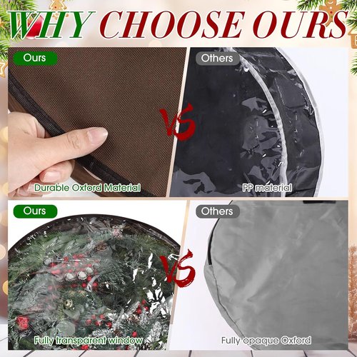 4 Pack Wreath Storage Container - 36 Inch Christmas Wreath Box with Clear Window & Handles | Durable Oxford Cloth
