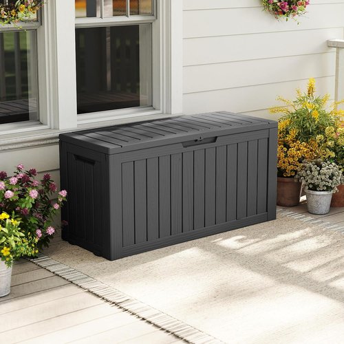 EasyUp Outdoor Storage Box - 85 Gallon Waterproof Resin Deck Box | UV-Resistant, Reinforced Stability, Striped Black