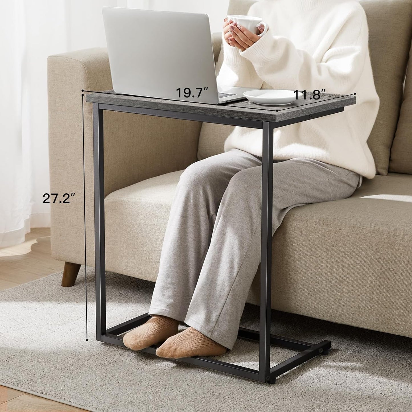 Pipishell C-Shaped End Table - 27-Inch High Sofa Side Table for Living Room - Wood 2-Pack