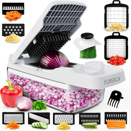 Fullstar Vegetable Chopper & Mandoline Slicer - 9-in-1 Kitchen Gadget with Container & Cheese Grater, White