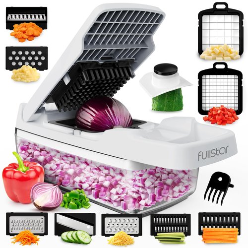 Fullstar Vegetable Chopper & Mandoline Slicer for Kitchen - Food Chopper with Container, Cheese Grater, Home Essentials & Kitchen Gadgets (9 in 1, White)