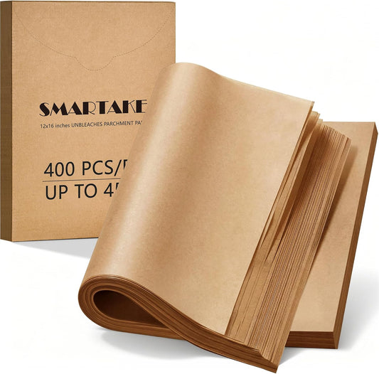 SMARTAKE Parchment Paper Baking Sheets - 400 Pcs Non-Stick Precut, 12x16 Inches for Baking, Grilling & More