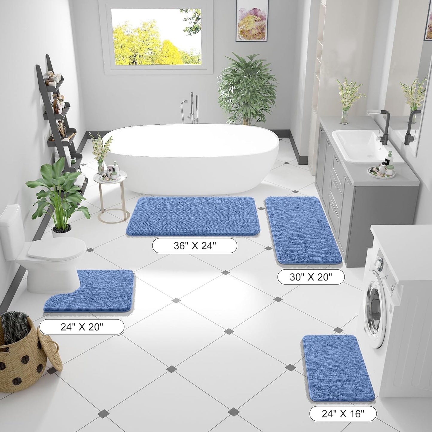 OLANLY Bathroom Runner Rugs - Soft Chenille Bath Mats with Rubber Backing | Quick Dry, Machine Washable, 47x24, Cornflower Blue