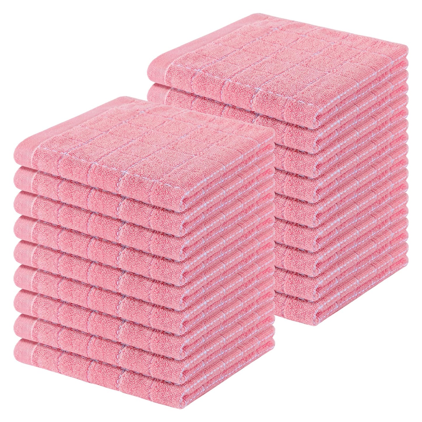 Homaxy 100% Cotton Terry Kitchen Dish Cloths, Ultra Soft and Absorbent Dish Towels for Kitchen, Suitable for Drying and Washing Dishes, 18 Pack, 12 x 12 Inches, Pink
