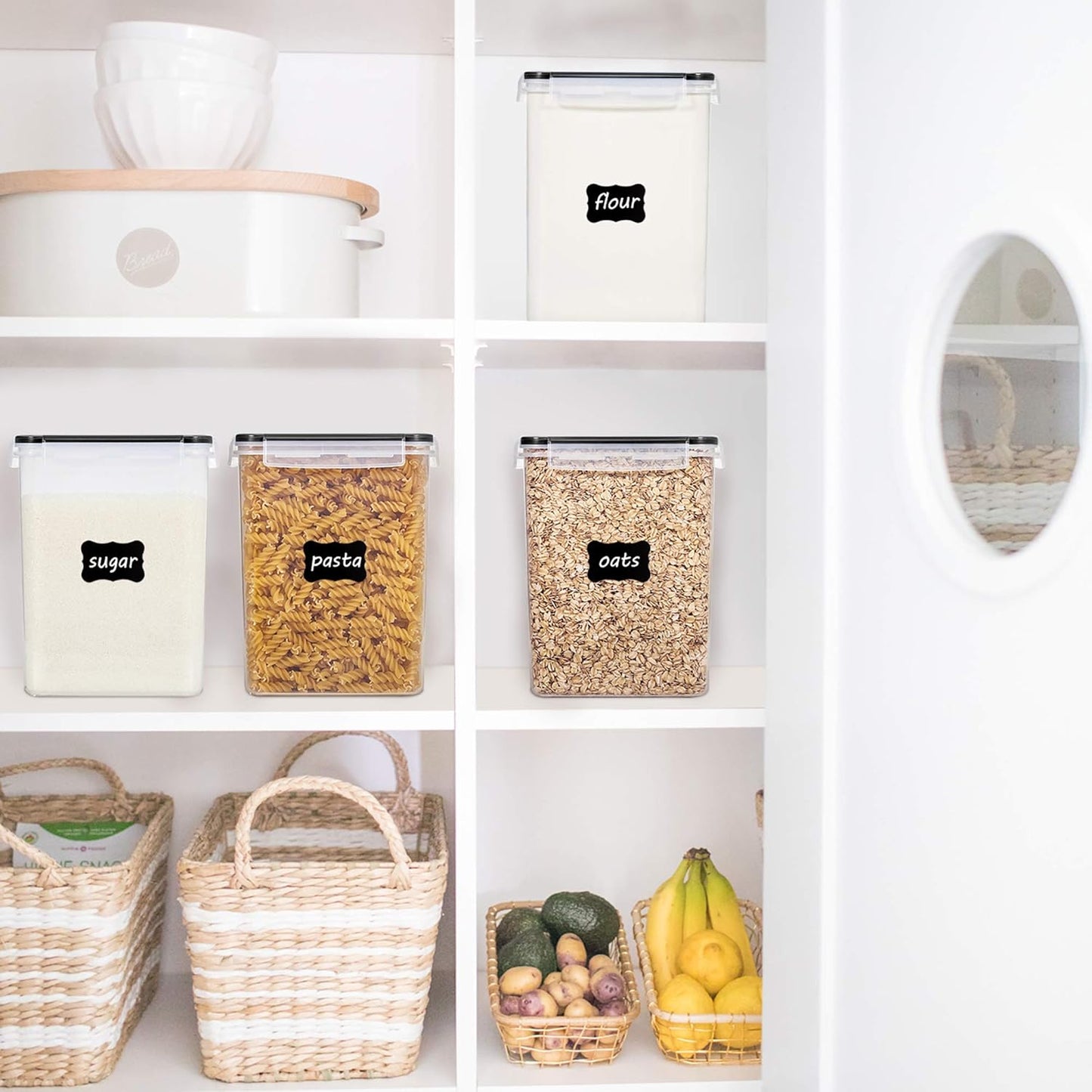 Vtopmart Airtight Food Storage Containers - 5.2L BPA-Free Plastic Canisters with Lids, 4 Measuring Cups & Labels | Black