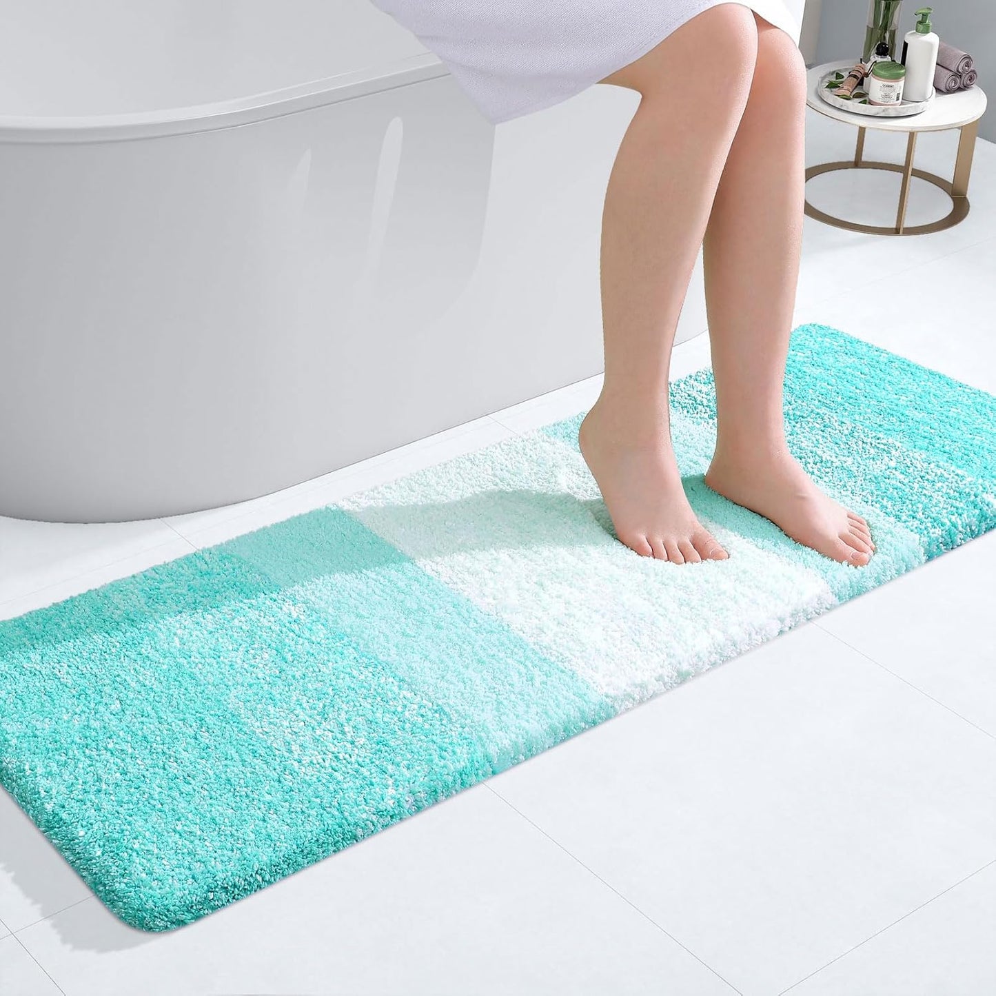 OLANLY Bathroom Runner Rug - Extra Soft Microfiber Mat with Rubber Backing | Quick Dry, Washable, Teal 47x17