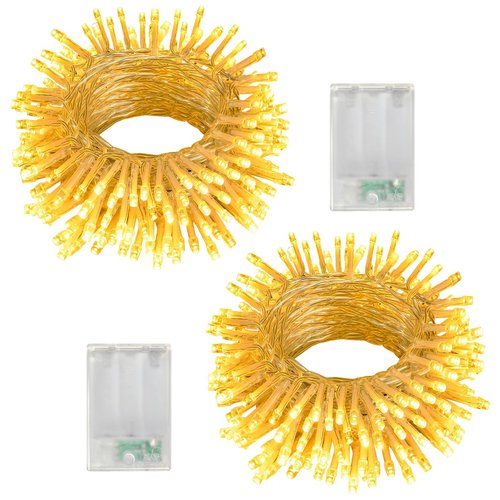 echosari 2 Pack Battery Operated String Lights, Total 26Ft 80 LED Fairy String Lights Clear Wire, Waterproof Fairy Lights for Indoor Outdoor Christmas Garden Wedding Party Decoration (Warm White)