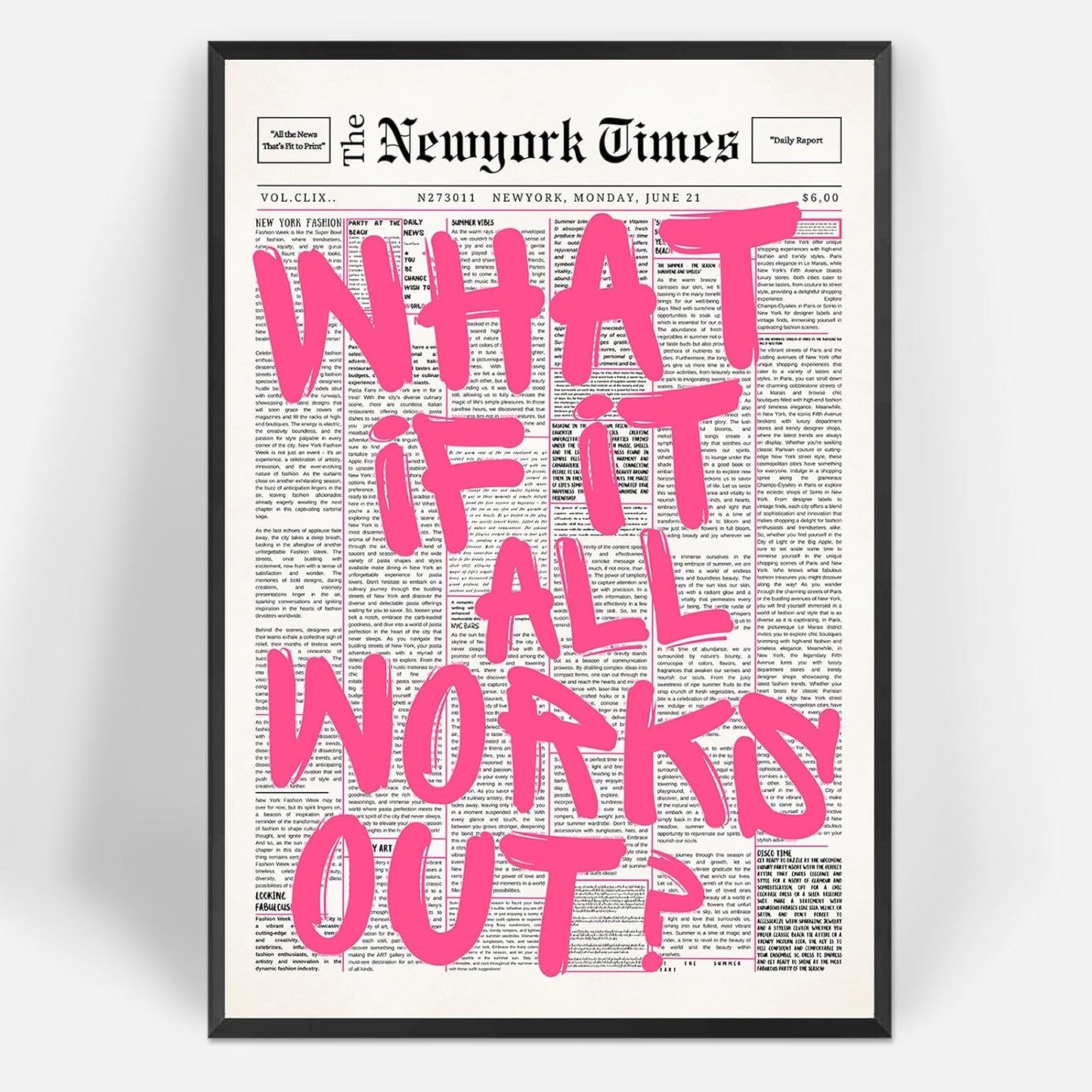 Skiennix Pink What If It All Works Out Wall Art - Inspirational Black & White Canvas Print | 16x24in Framed Decor