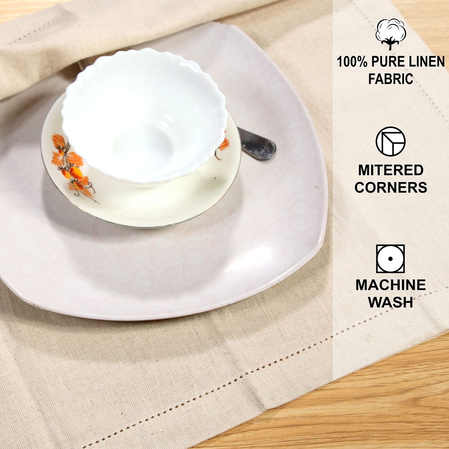 GFI LINEN CLUBS Cotton Flax Linen Cloth Dinner Napkin - Pack of 12 Natural Premium Hemstitched Napkins, 20x20 Inch, Machine Washable, Reusable Table Cloth for Dining, Parties, Weddings & Everyday Use