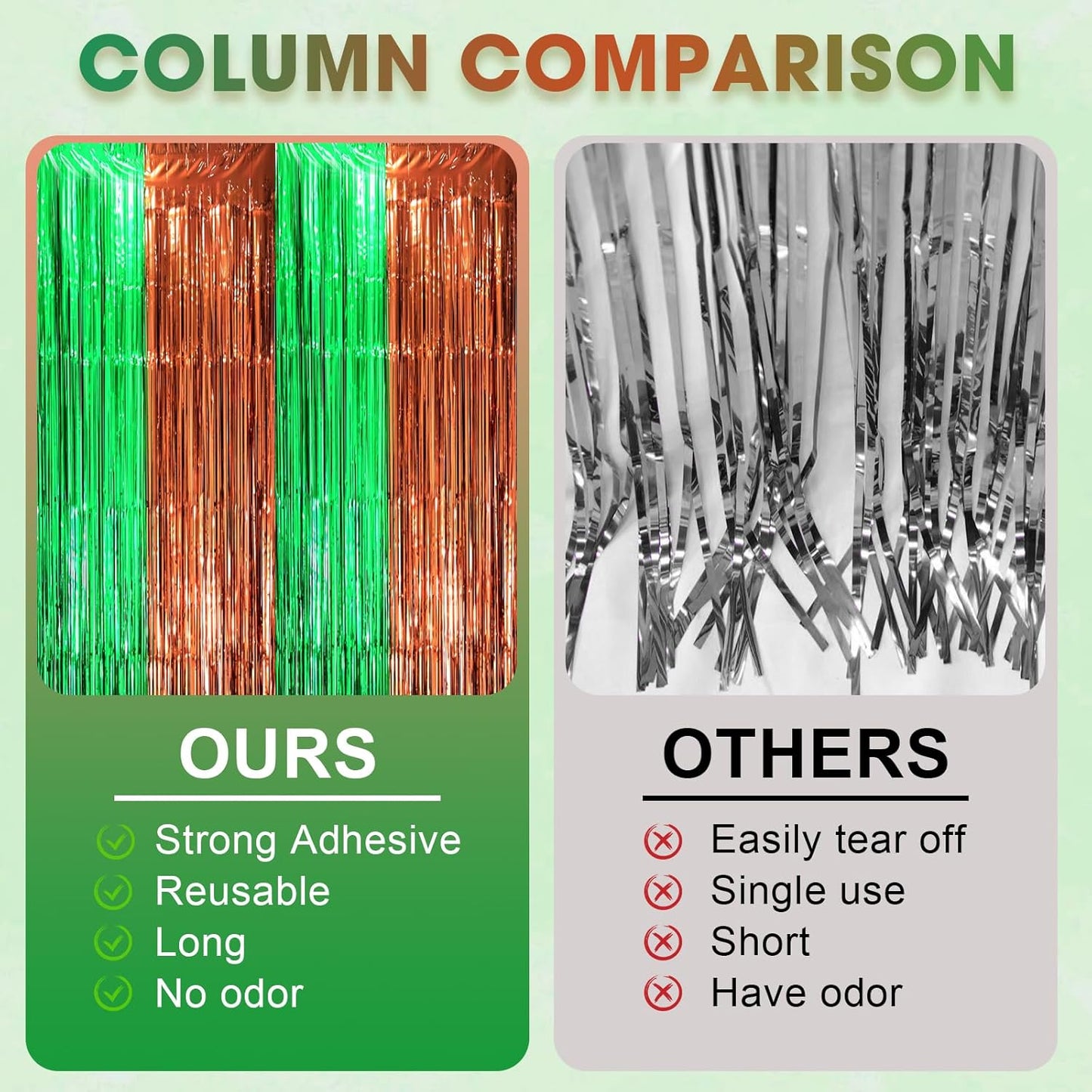Voircoloria Foil Fringe Backdrop Curtains - 3 Pack of 3.3 x 8.2 ft Green & Brown Tinsel Streamers for Parties