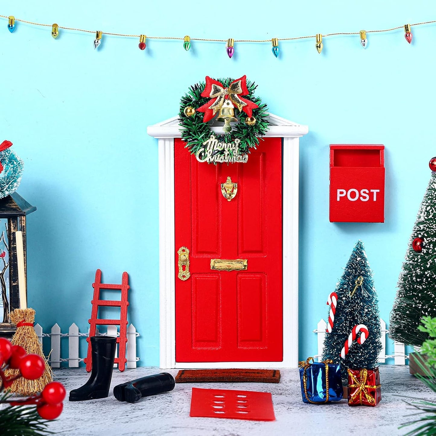 Skiennix 20 Pcs Christmas Elf Fairy Doors - Enchanted Wooden Miniature Outdoor Decor for Girls | Red