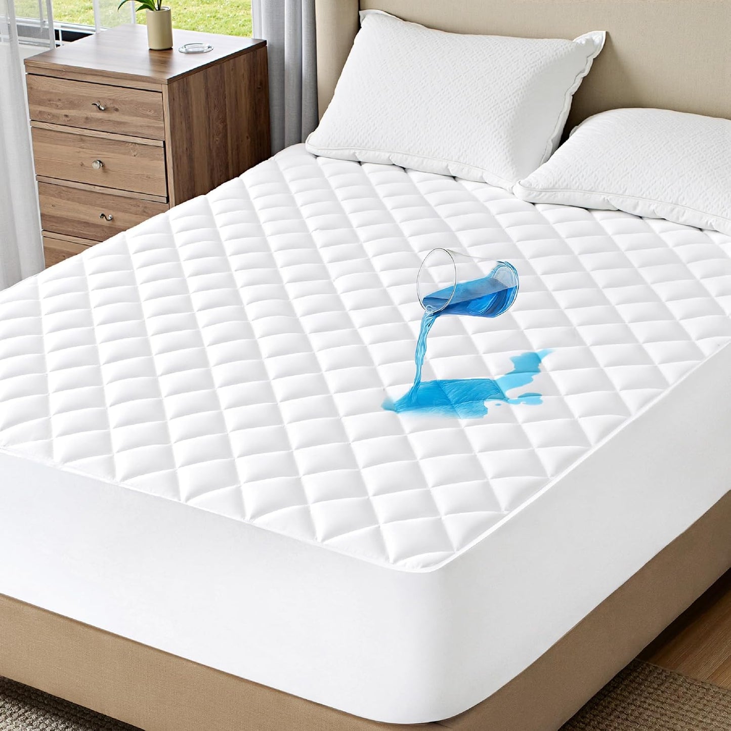 Bedsure Queen Mattress Protector - Quilted Waterproof Design with Deep Pocket Up to 22 Inches - Soft & Breathable White Bed Cover