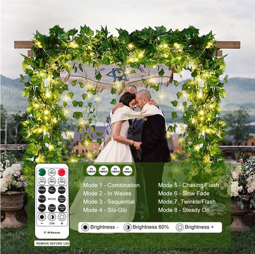 HXWEIYE 12 Pack Artificial Ivy Greenery Garland with 200LED Fairy Curtain String Light, Fake Hanging Plants Vines for Wedding Party Garden Greenery Decor Outdoor Indoor Wall Decoration