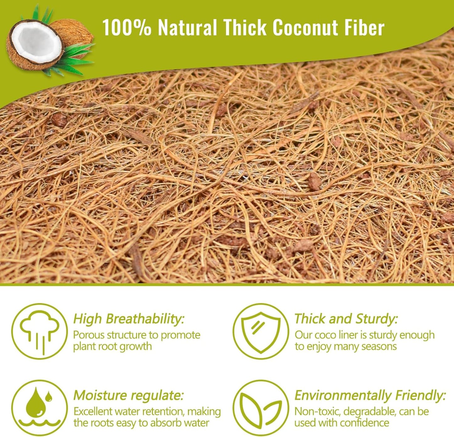 Legigo 3 Pack 16-Inch Coco Fiber Hanging Basket Liners - 100% Natural Round Planter Replacement