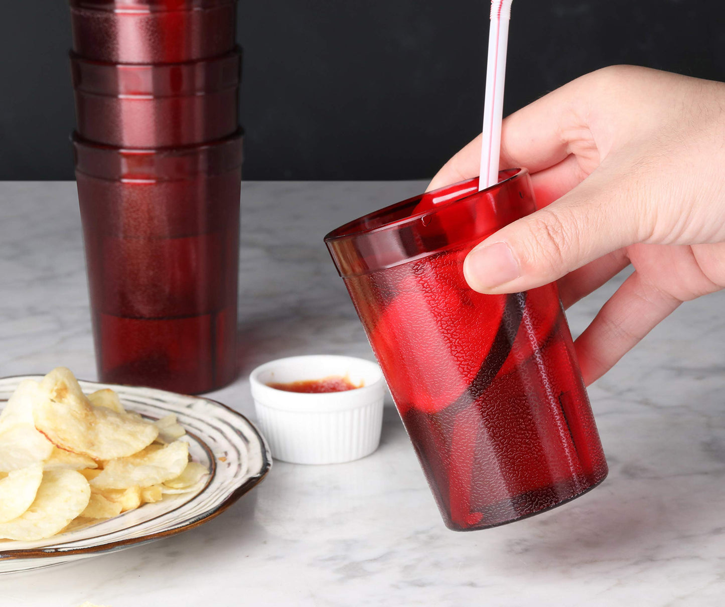New Star Foodservice Restaurant-Grade Polycarbonate Beverage Tumblers, 8 oz, Red, Set of 12