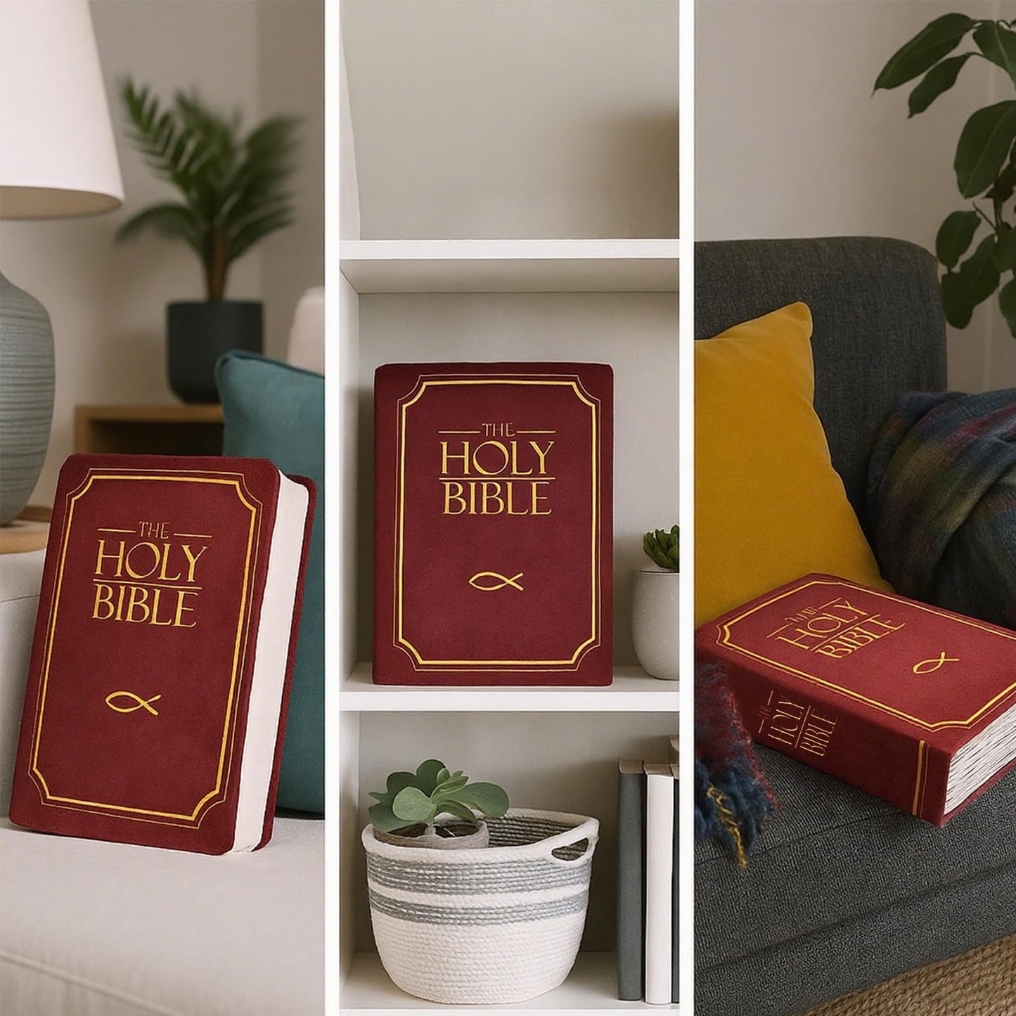 HBQTYXGS Bible Pillow，The Holy Bible Pillow Plush - Book Shape，That Opens Christian Holy Bible Stuff Religious Party Favors Gifts，for Kids Adults Christian Gifts (Purple)