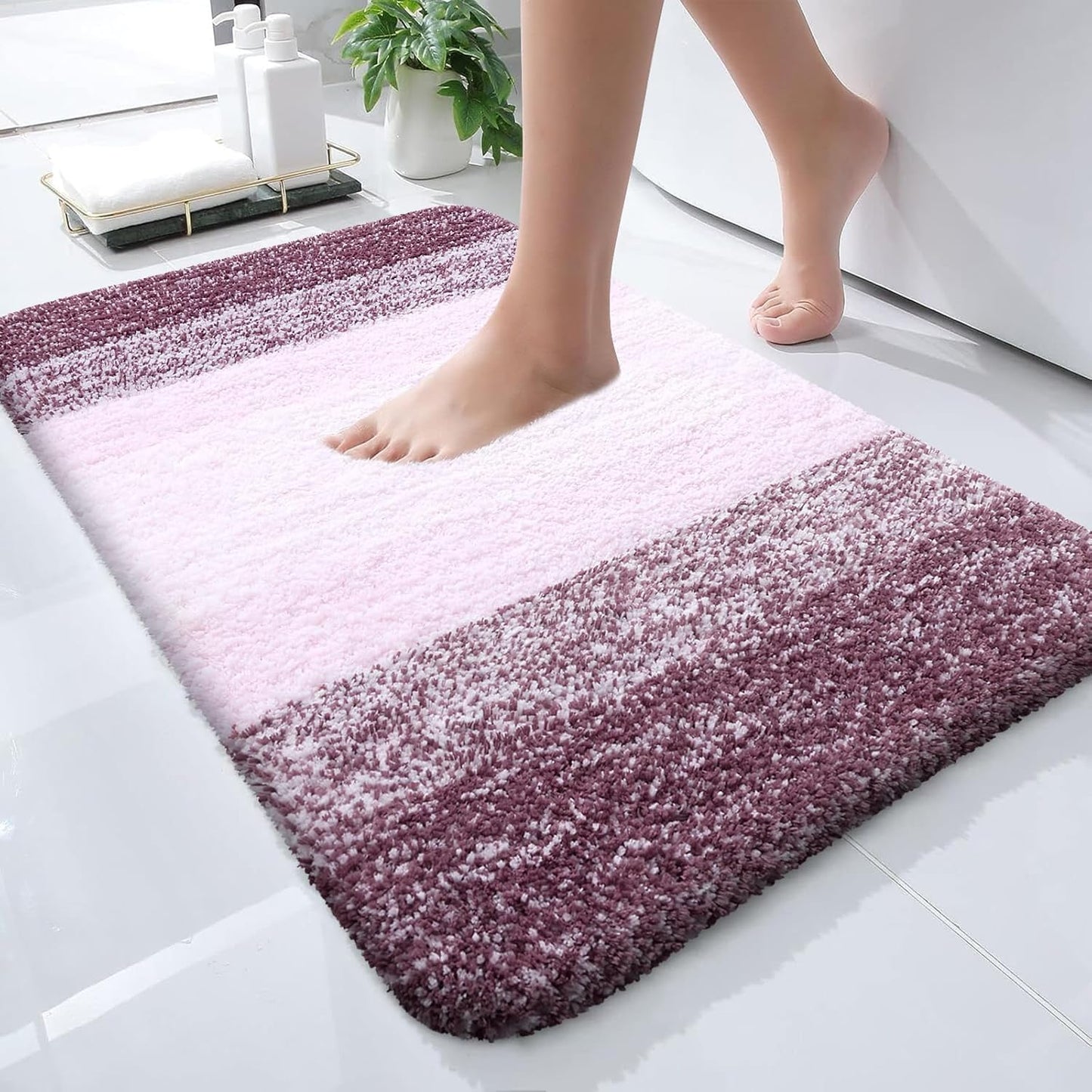 OLANLY Bath Rugs Mat - Extra Soft Microfiber, Quick Dry & Machine Washable - 24x16, Mauve