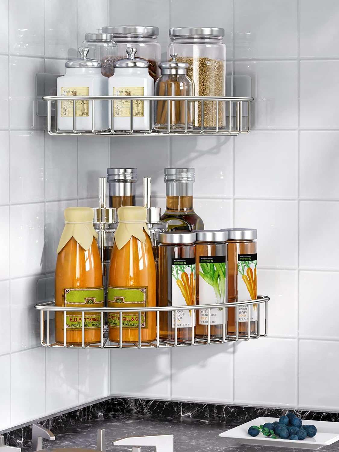 SMARTAKE Corner Shower Caddy - 2-Pack Wall Mounted Stainless Steel Storage Organizer | Silver