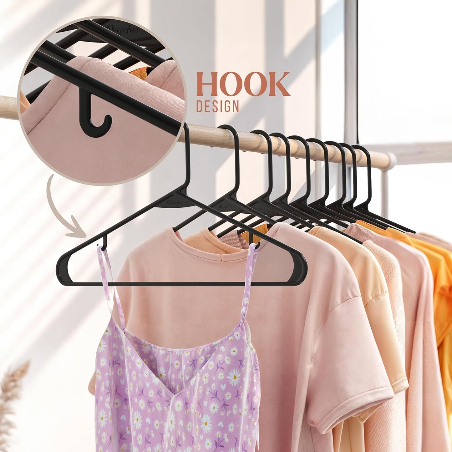 Plastic Hangers 50 Pack - Black Clothes Hangers for Space Saving in Closets & Apartments