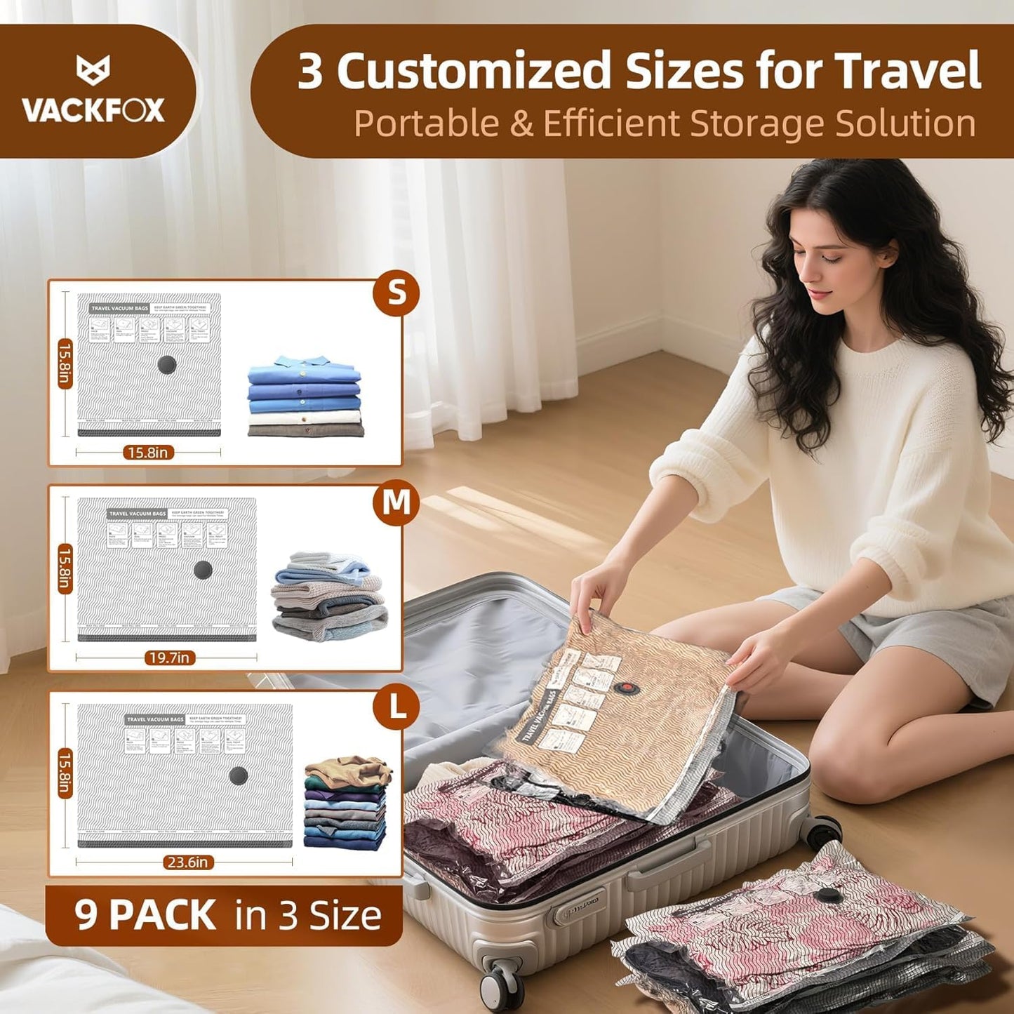 Skiennix Travel Vacuum Storage Bags - 9 Pack Carry-On Size for Luggage | Space Saver for Clothes
