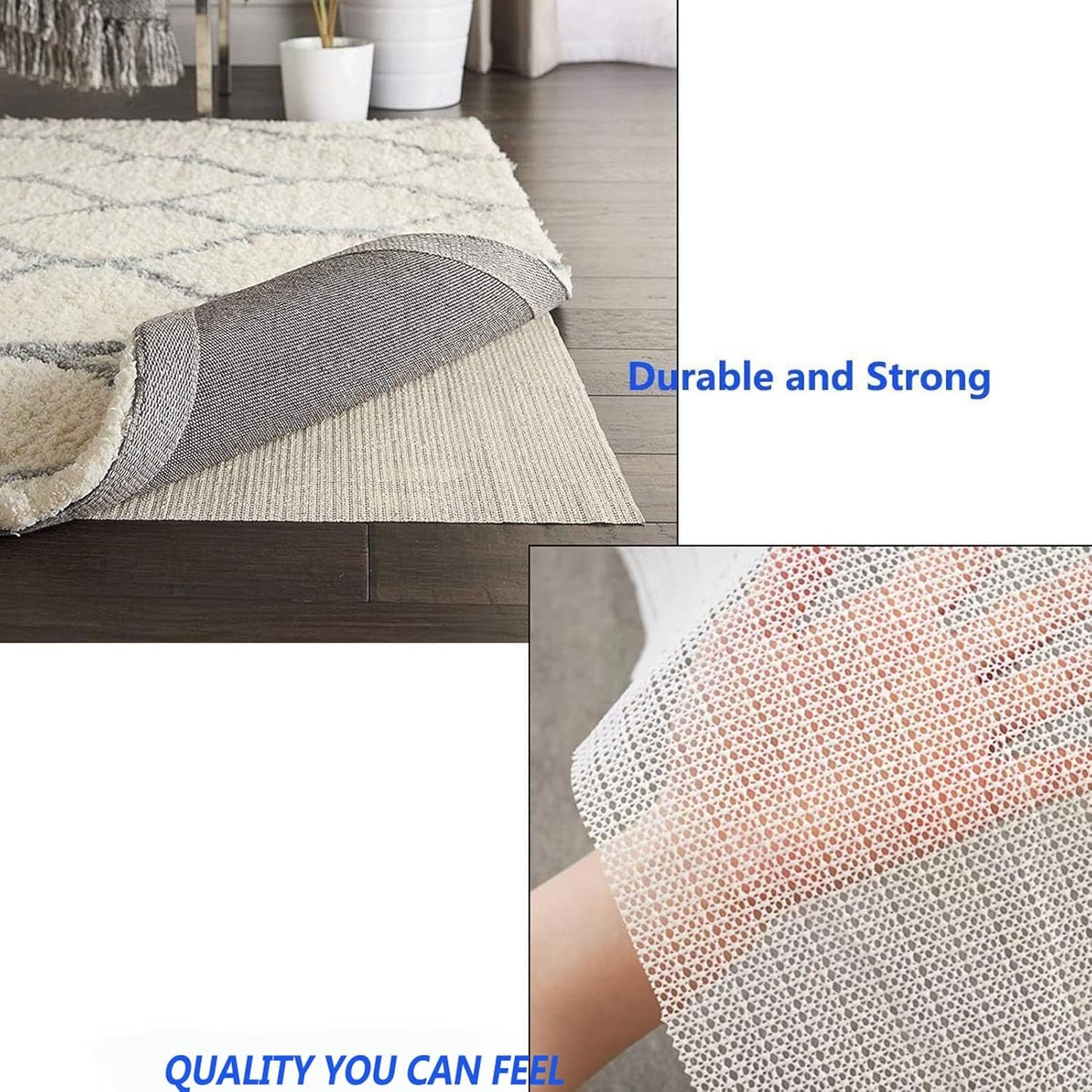 Skiennix Non-Slip Gripper Pad - Anti-Skid Mat for Hardwood & Tile Floors | Customizable Size (White, 70.8x78.7 Inch)