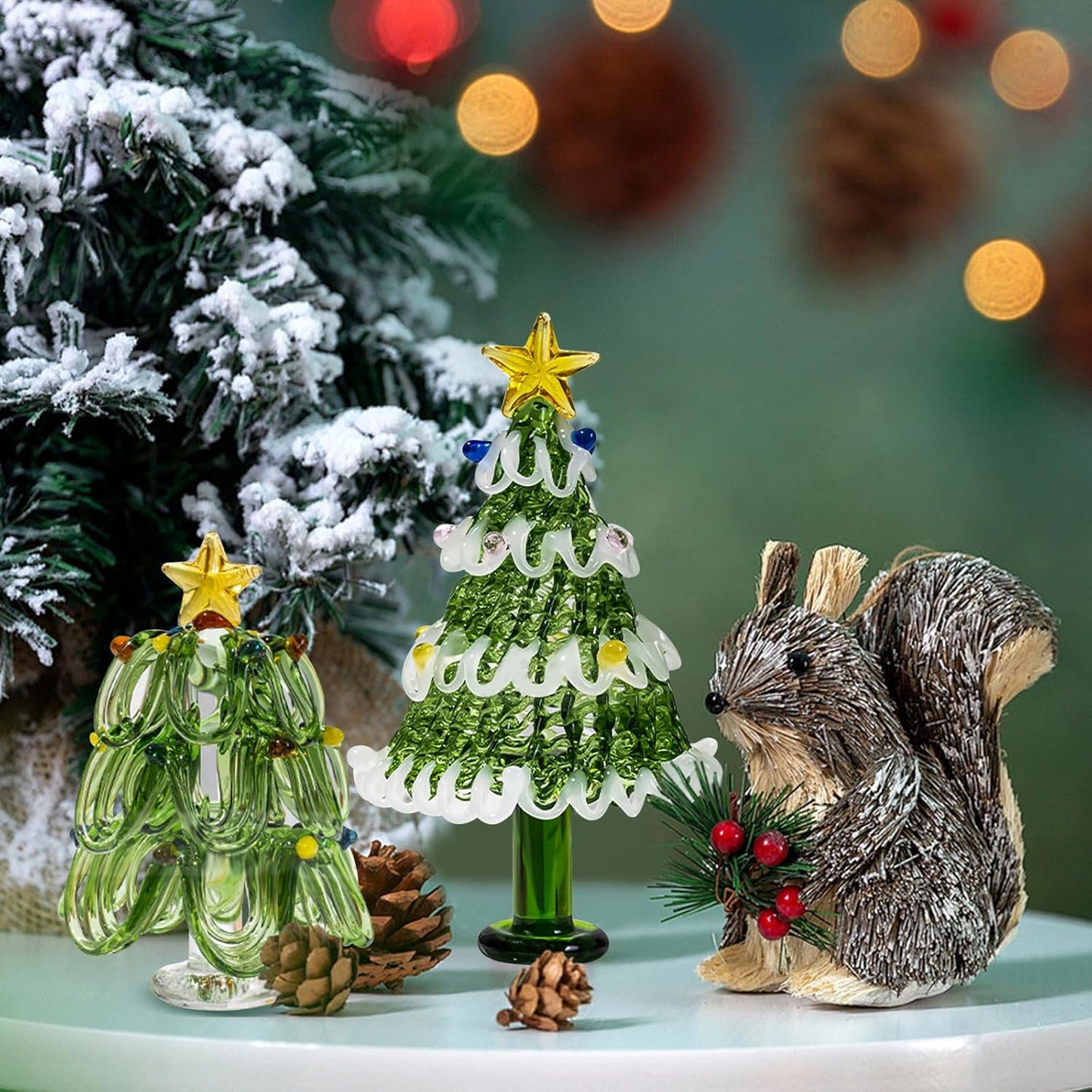 Skiennix Mini Crystal Christmas Tree Figurine - Hand Blown Glass Winter Decor for Tabletop & Mantel