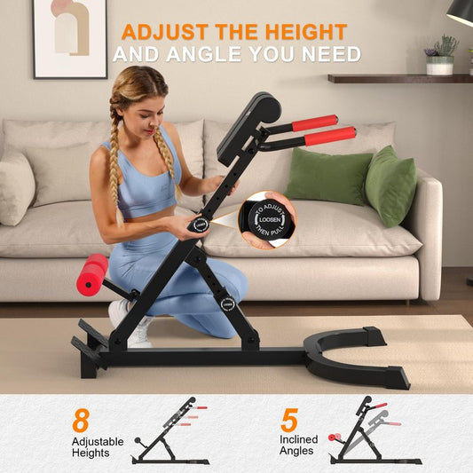 Roman Chair,Foldable Back Extension Machine,Adjustable Ab Back Extension Machine,Core Strength Trainer,Back Exercise Machine for Glute,Ab Workouts,Full All-in-One Body Workout&Home Gym Fitness(Red)