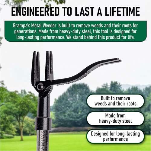 Grampa's Metal Weeder - Stand-Up Weed Puller Tool with Durable Steel Handle & 4-Claw Head - Effortlessly Remove Weeds (Green)