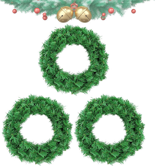 Artificial Christmas Wreath, Green Christmas Wreath，20 Inch Canadian Pine Artificial Christmas Wreath Gifts for Christmas Party Decor, Front Door Wreath, Unlit, Pack of 3 (3, Green 20inch)