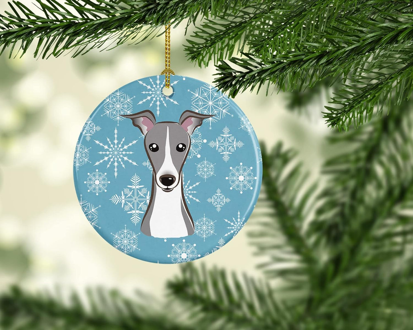 Snowflake Italian Greyhound Ceramic Ornament - 3" Christmas Tree Decoration