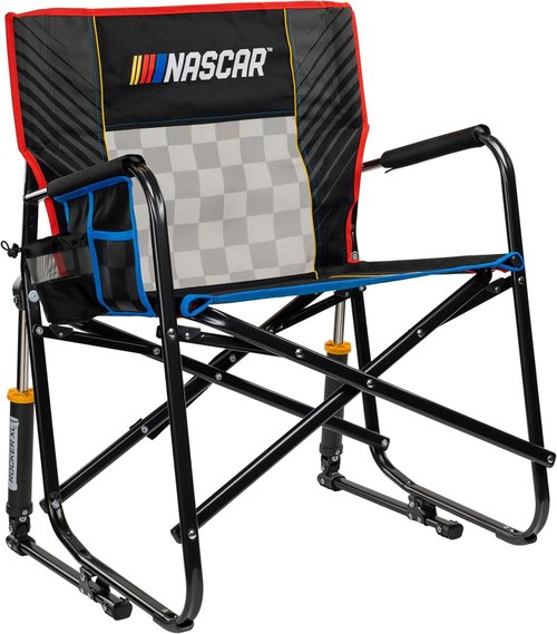 GCI Outdoor NASCAR Freestyle XL Rocker Camping Chair - Portable Folding Design with Durable Armrests & Drink Holder | Ideal for Big and Tall, Black