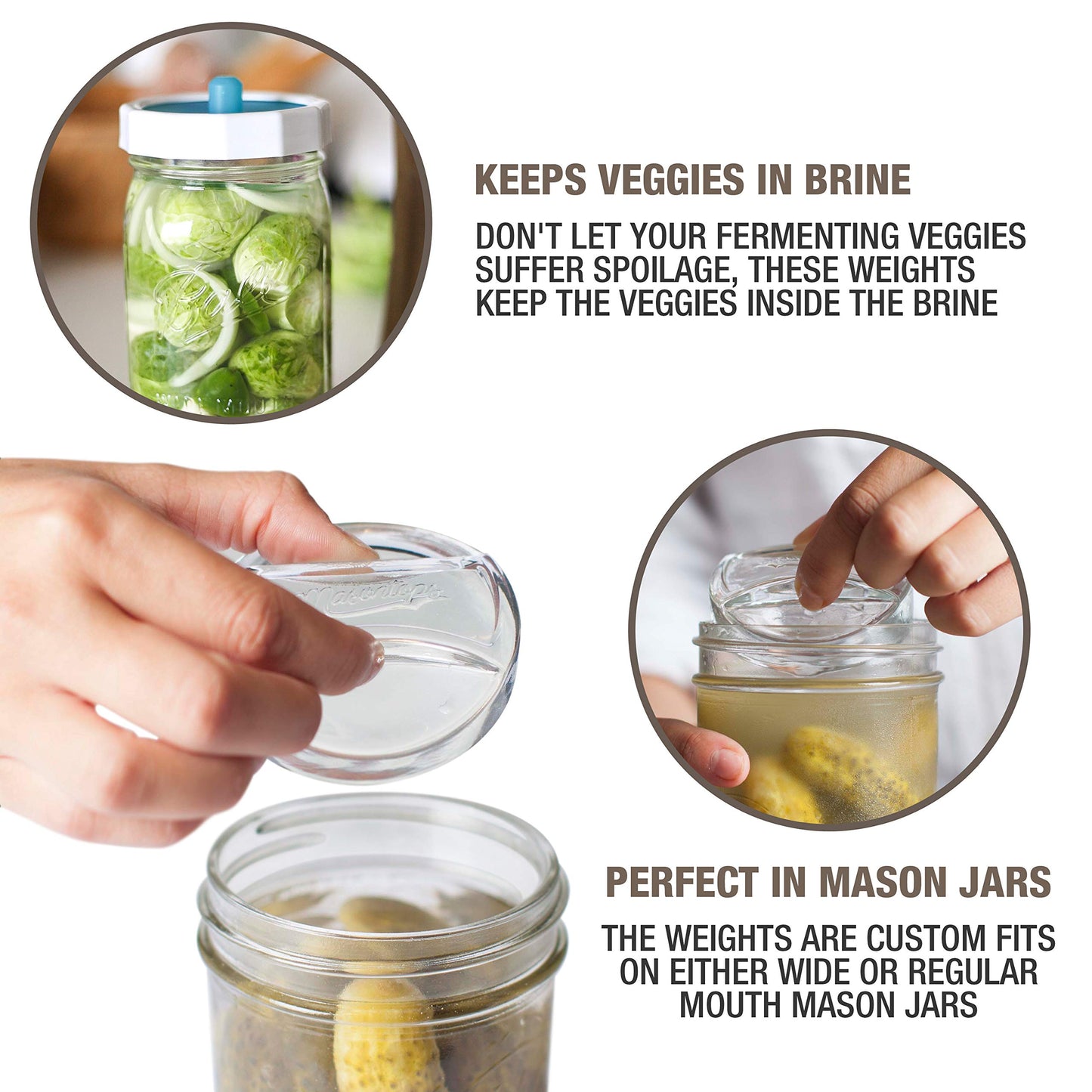 Masontops Pickle Pebble Glass Fermenting Weights - Pickling Fermentation Weight Set - Small Mouth Size For Mason Jar Fermentation Kit