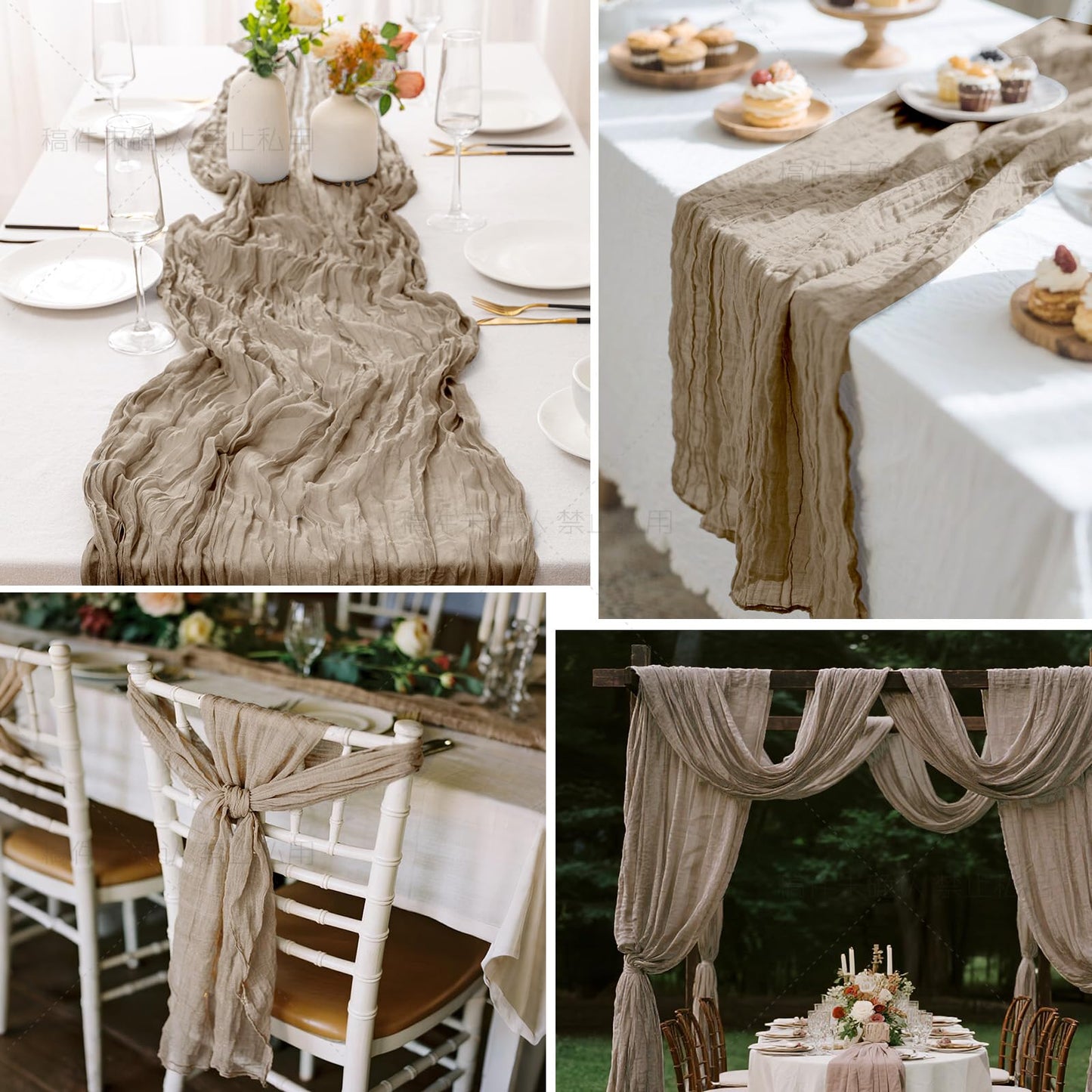 SOIKIMU 2 Pcs Nude Cheesecloth Table Runner - 120 inch 10FT Boho Rustic Gauze Cheese Cloth Table Runner Decor for Spring Summer Party Wedding Birthday Baby Bridal Shower Home