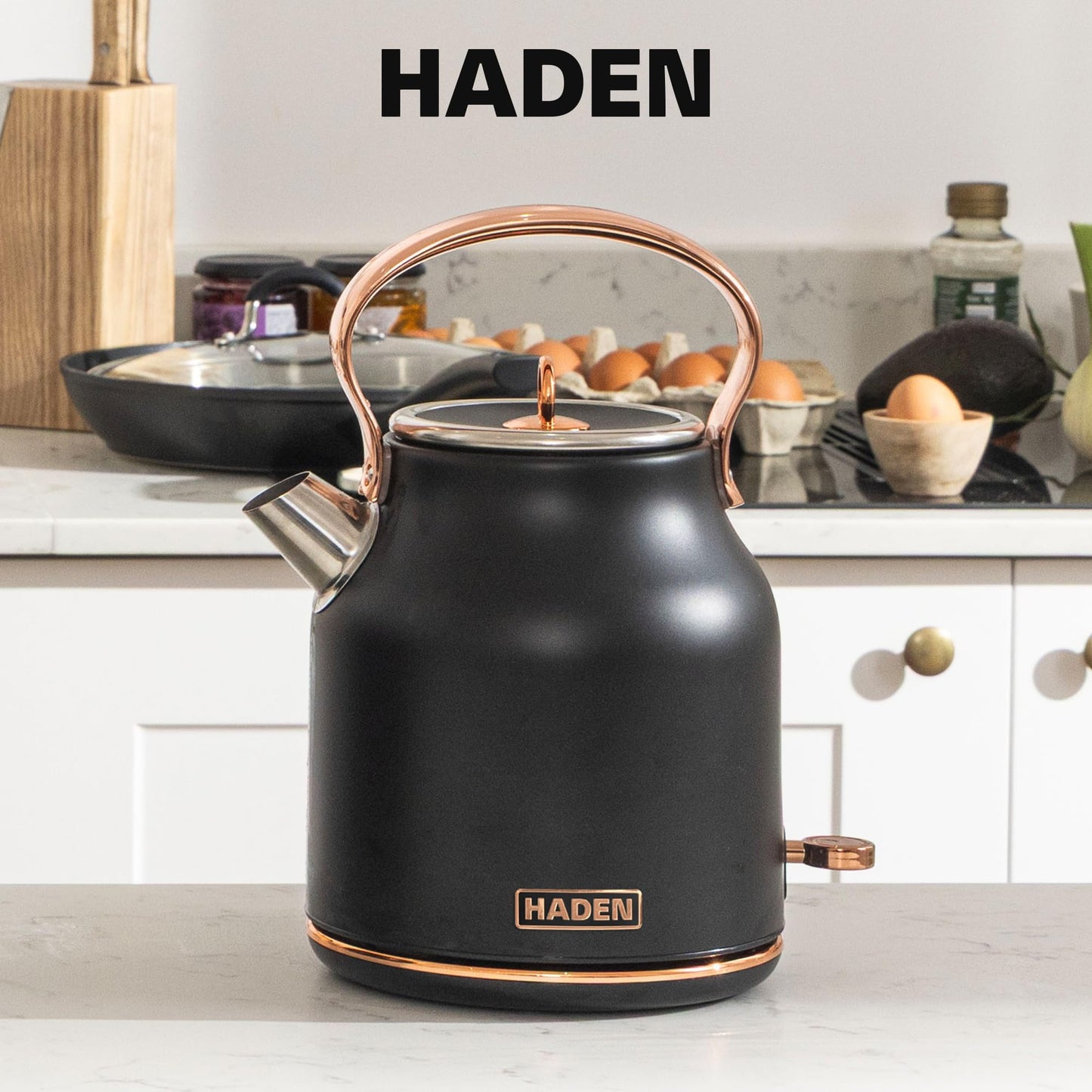 Haden 75012 Heritage 1.7 Liter Stainless Steel Body Countertop Retro Electric Kettle with Auto Shutoff & Dry Boil Protection