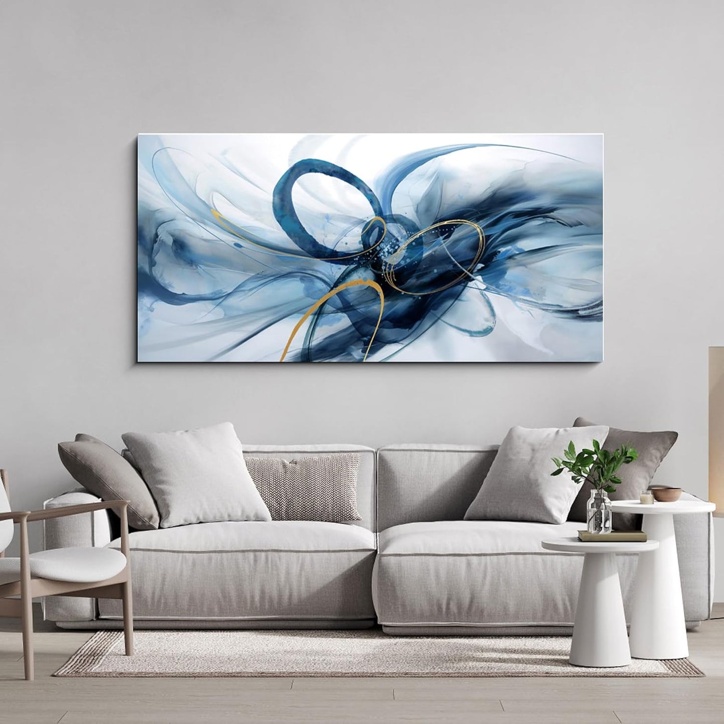 XLSJERST Extra Large Canvas Wall Art - Modern Abstract Blue & White Artwork for Living Room Decor