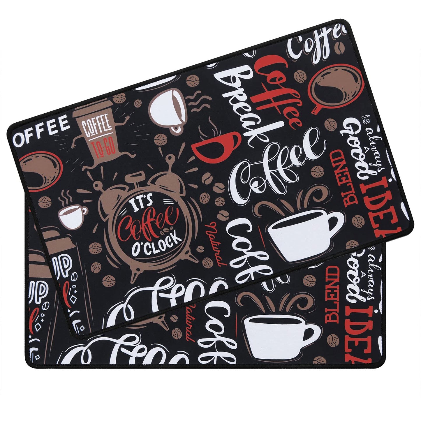 SHACOS Coffee Bar Mats 2-pack, 12x19 Inch Absorbent Non-Slip Rubber, Waterproof & Heat Resistant, Black
