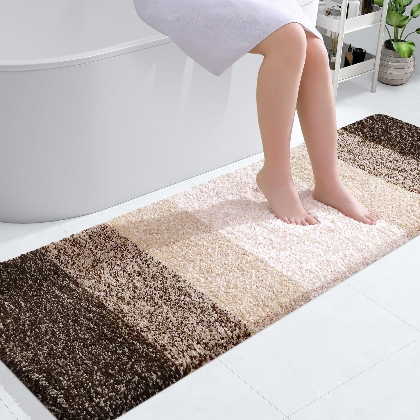OLANLY Bathroom Runner Rug - Extra Soft Microfiber Mat with Rubber Backing | 59x20, Quick Dry, Light Brown