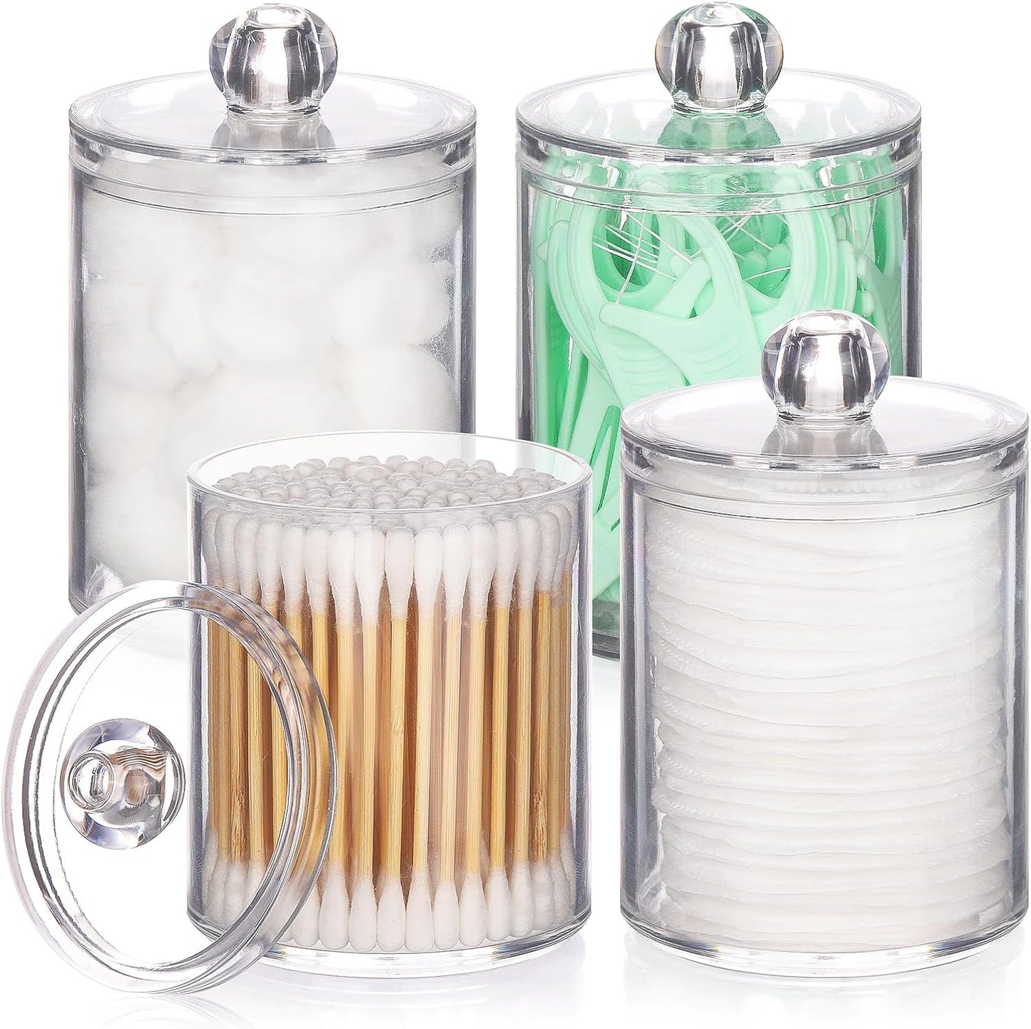 Tbestmax Qtip Holder - Clear Plastic Apothecary Jars for Bathroom Organization | 4 Pack