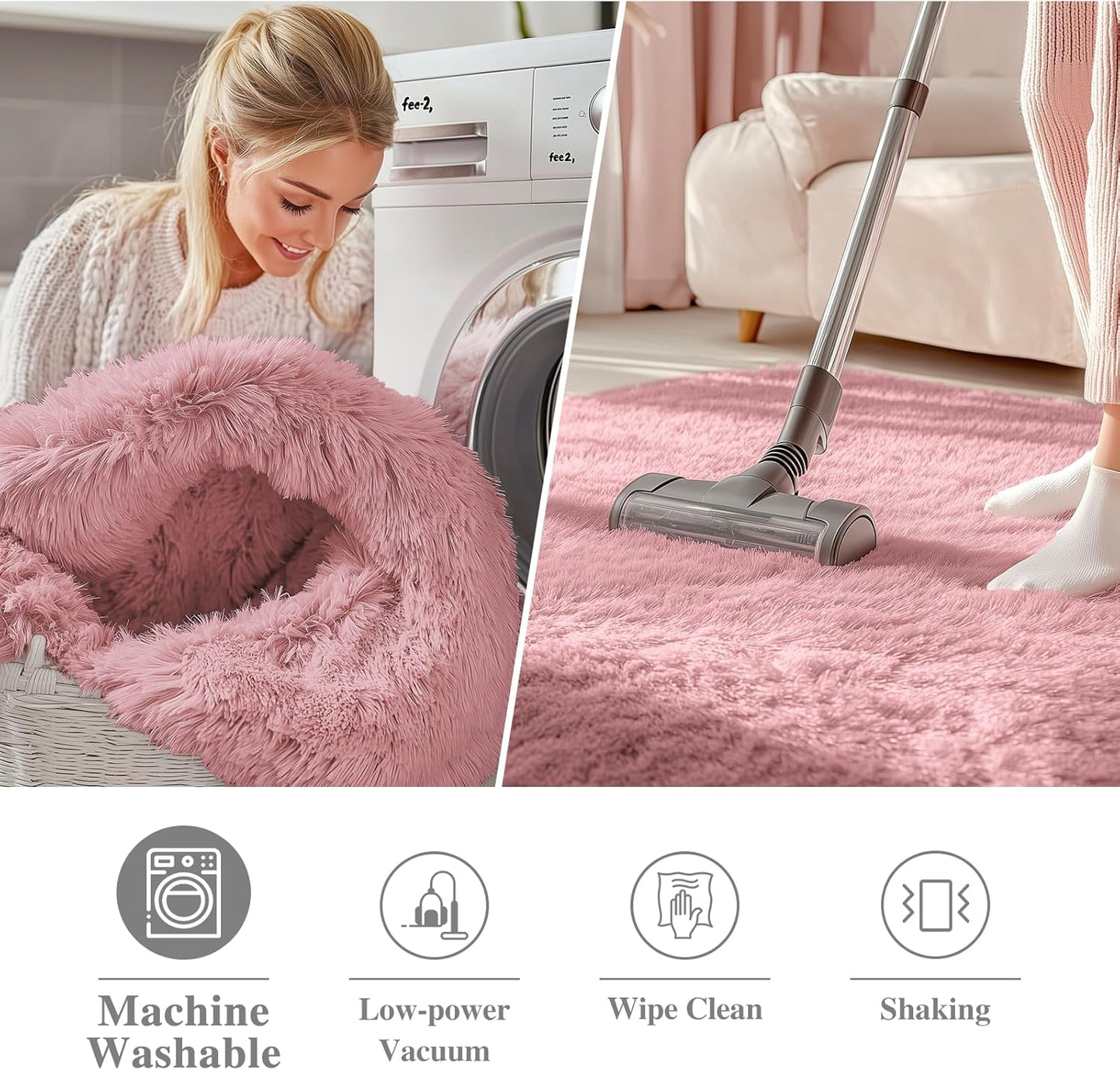 OLANLY Round Area Rug - Soft & Fluffy Pale Pink Shaggy Carpet | 5 ft Circle for Bedroom & Nursery Decor