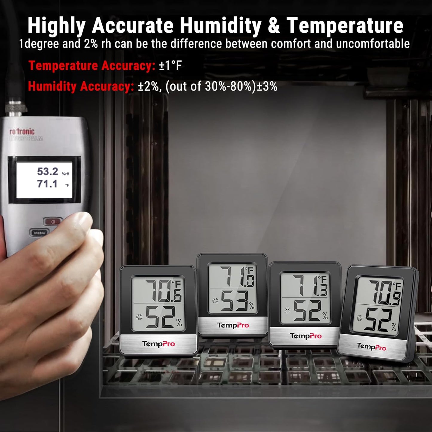 TempPro TP49 Digital Hygrometer | 3-Piece Indoor Thermometer & Humidity Meter - Black