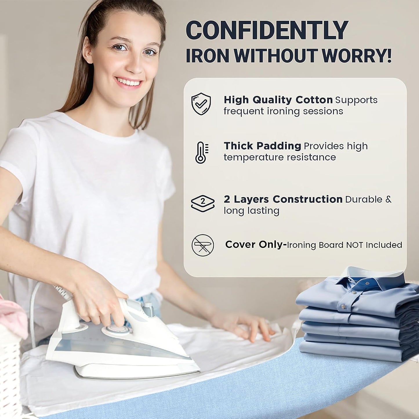 UniSimp Ironing Board Cover - Extra Thick Natural Cotton, Scorch & Stain Resistant | 15"x54", Heatproof Blue